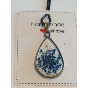 Blue Lace Dried Flowers‎ Teardrop Pendant